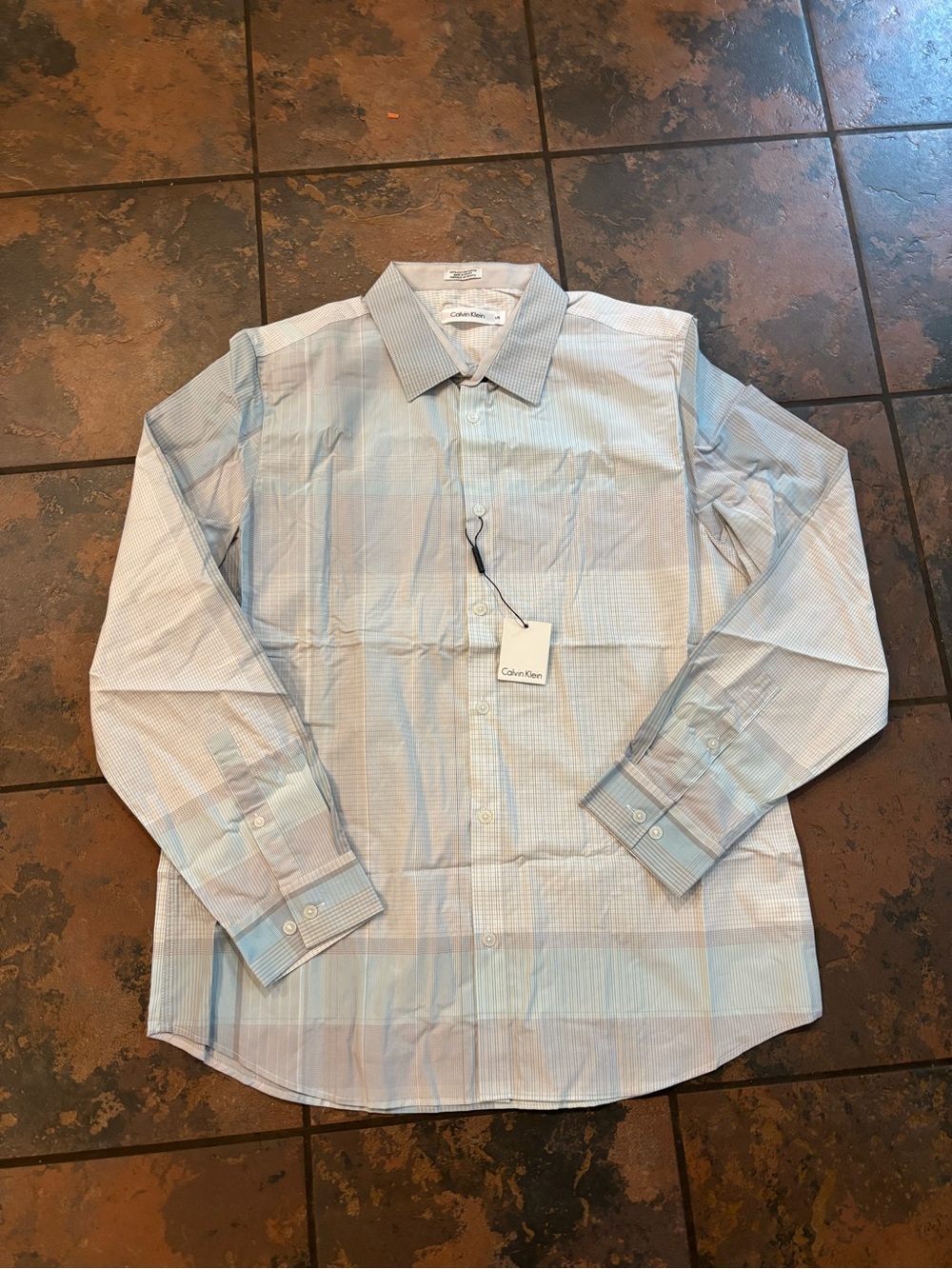 💛Calvin Klein Men’s Light Blue Check Dress Shirt